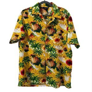 VTG Roundy Bay Hawaiian Top Large Hibiscus‎ Pineapple Palm Trees Tropical